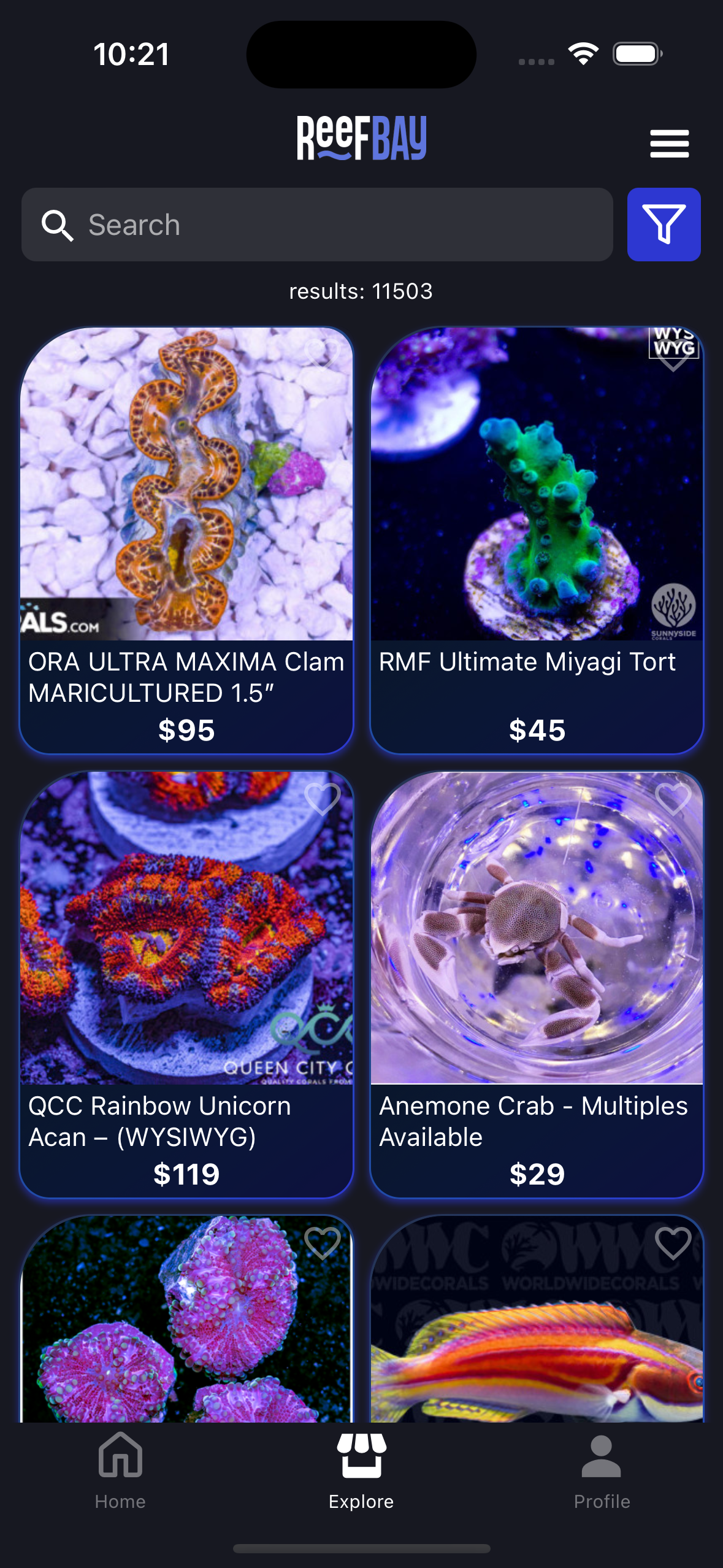ReefBay app interface