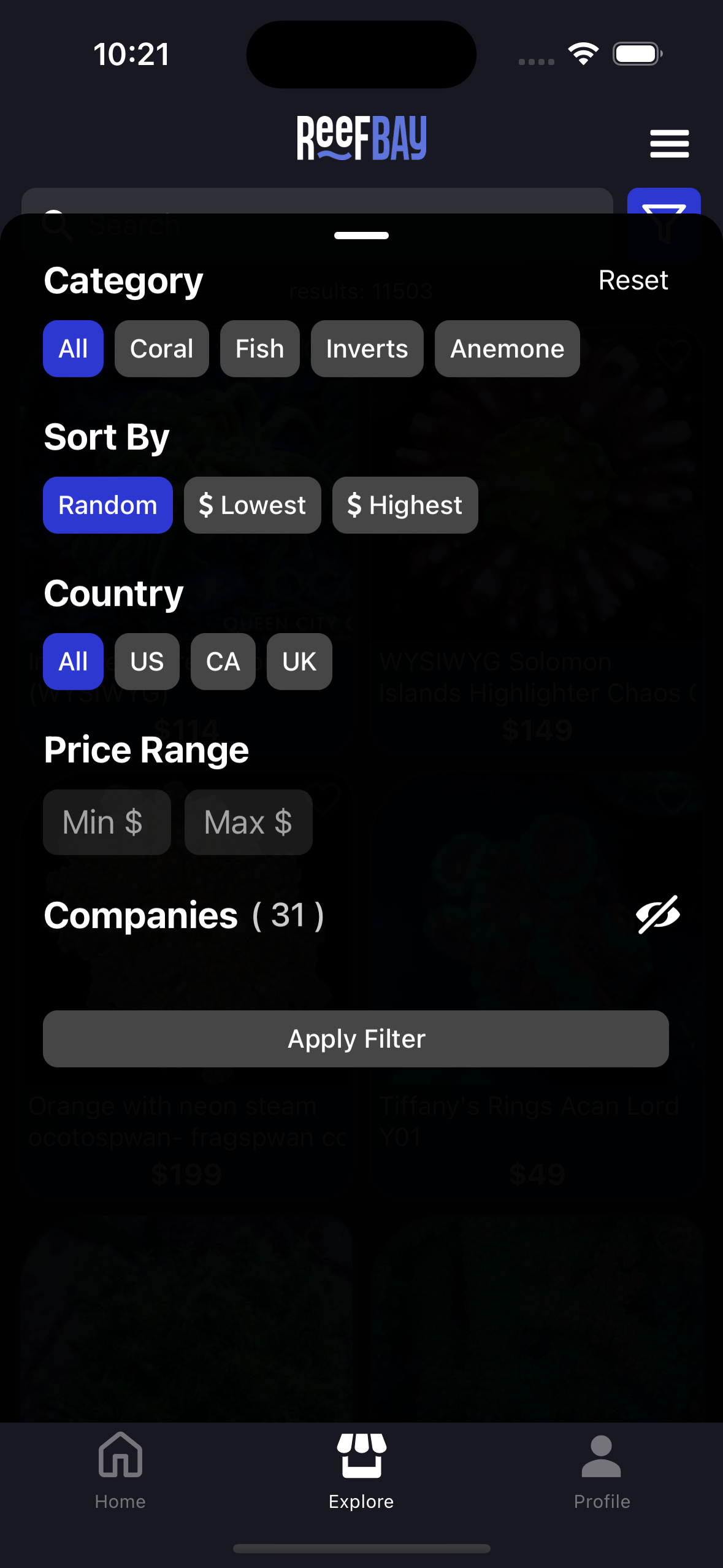 ReefBay multi-tank tracking interface